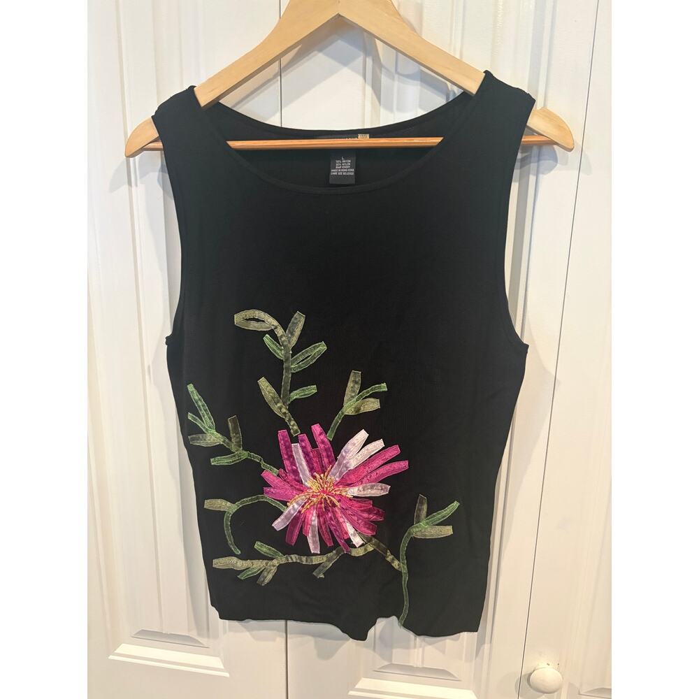 Sweater‎ Works Black Floral Tank Top Size Large
